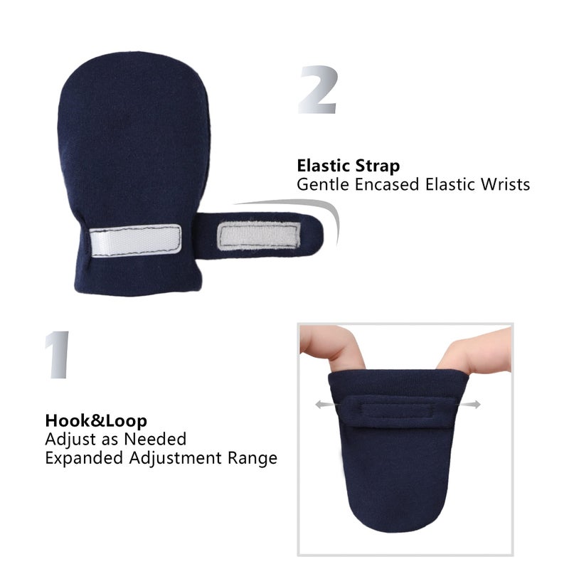 Reyow Newborn Baby No Scratch Mittens Stay On, 100% Cotton Breathable, Adjustable Infant Gloves for Baby Boys Girls Mittens - Image 5
